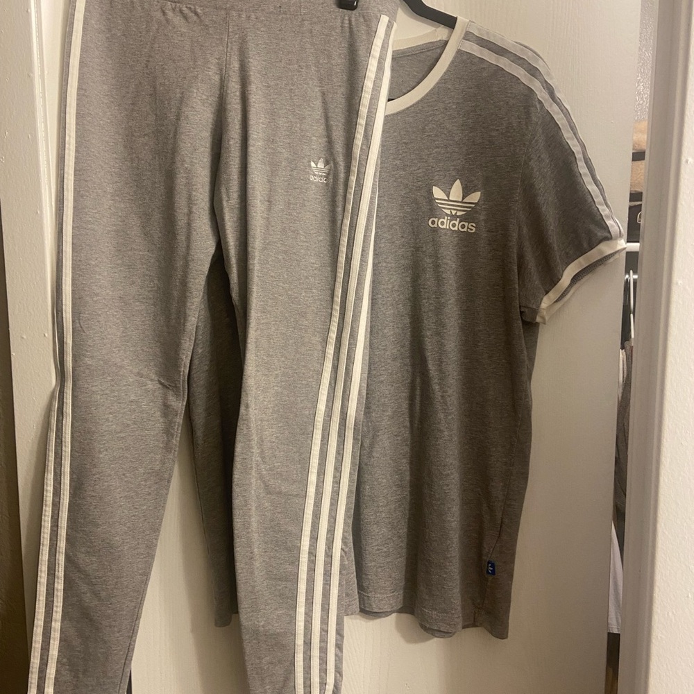 Adidas Gray Tracksuit with White Stripes